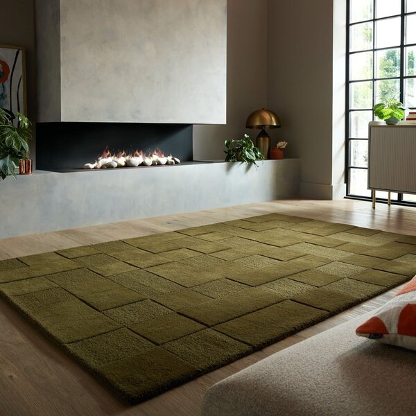 Covor kaki țesut manual din lână 120x170 cm Checkerboard – Flair Rugs