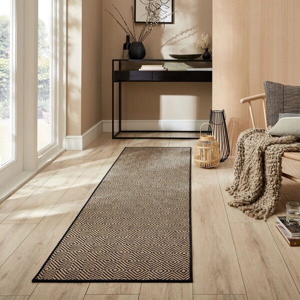 Covor tip traversă pentru scări negru/în culoare naturală din iută 60x800 cm Diamond – Flair Rugs
