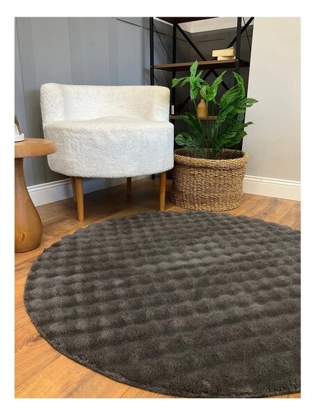 Covor gri antracit lavabil rotund ø 145 cm Bubbly – Oyo Concept