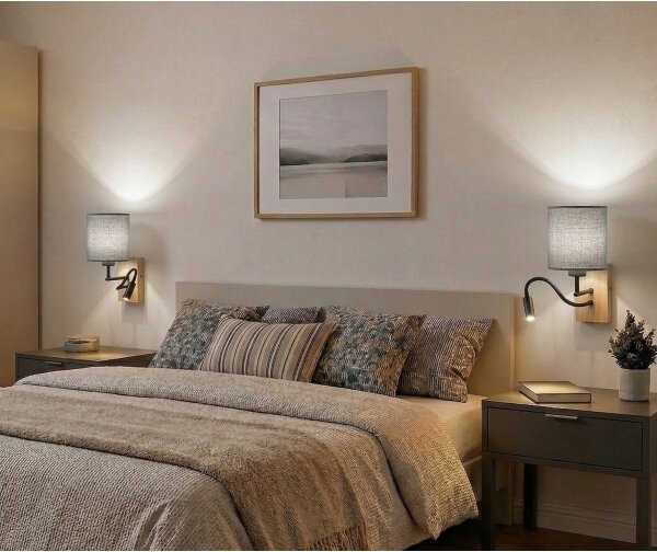 Brilagi - Aplica LED de perete NUBILA WOOD 1xE27/25W/230V + LED/3W stejar/alb/gri deschis