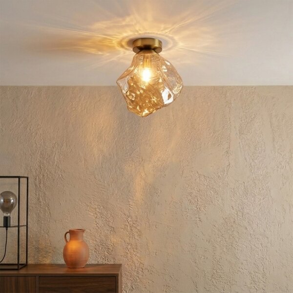 Plafonieră CRISTAL 1xE14/15W/230V alamă/bej fumuriu
