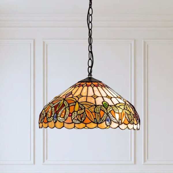Brilagi - Candelabru Tiffany LUISA cu vitralii, suspendat pe lanț, 2xE27/60W/230V
