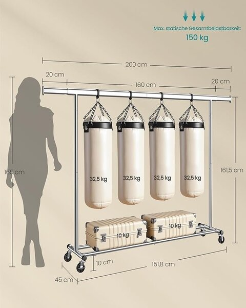 Cuier stander Argintiu Songmics 200x45x161.5 cm