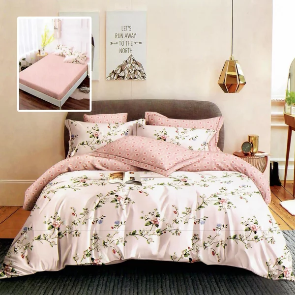 Lenjerie de pat 6 Piese Bumbac 100% Finet -Model Flori roz