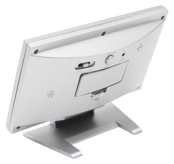 Ceas cu ecran LCD si control vocal, Argintiu/Negru