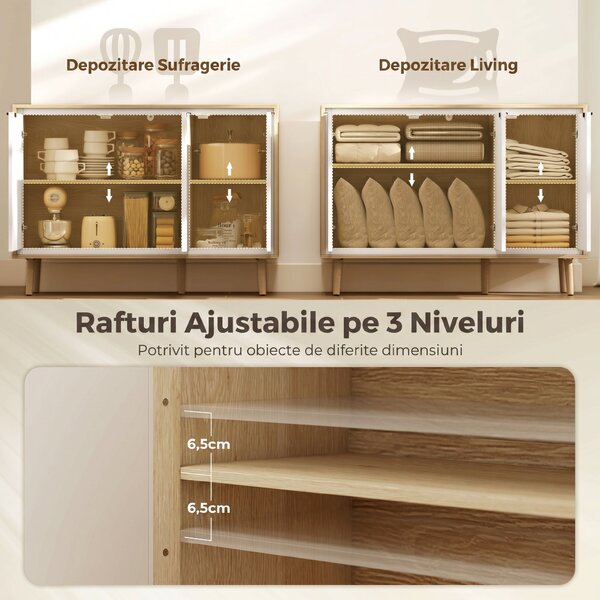 HOMCOM Bufet Modern cu 3 Uși și Raft Reglabil 107x35x77cm Alb și Stejar | Aosom Romania