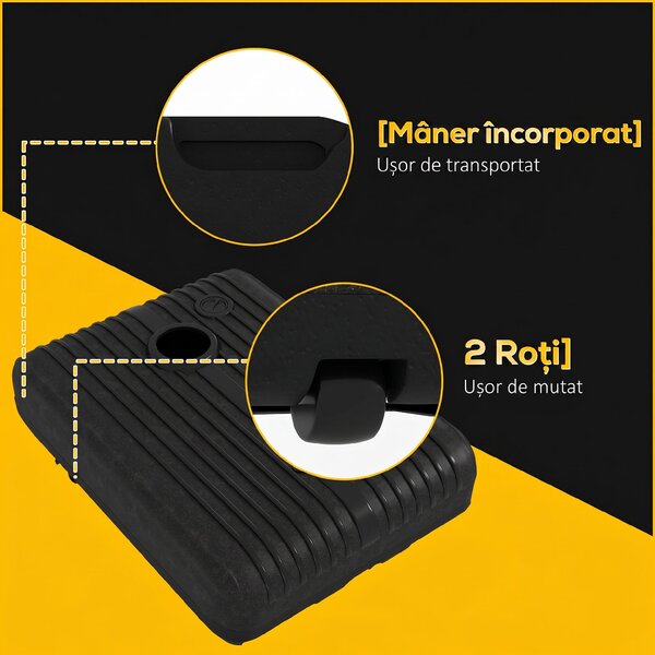Outsunny Bază pentru Umbrelă din Plastic cu Consolă cu 2 Roți și Mâner, 80x60x19 cm, Negru | Aosom Romania