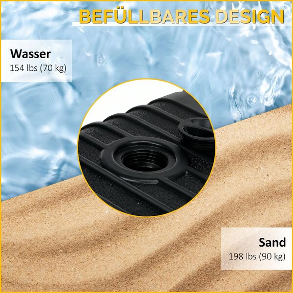 Outsunny Bază pentru Umbrelă din Plastic cu Consolă cu 2 Roți și Mâner, 80x60x19 cm, Negru | Aosom Romania
