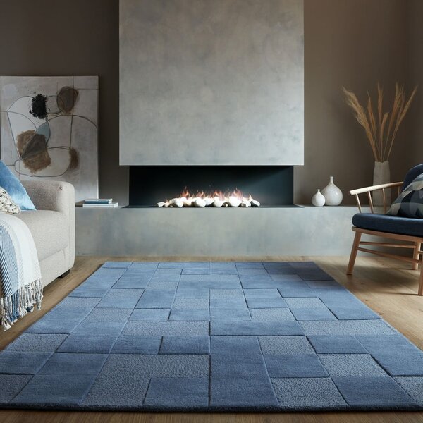 Covor albastru închis țesut manual din lână 120x170 cm Checkerboard – Flair Rugs