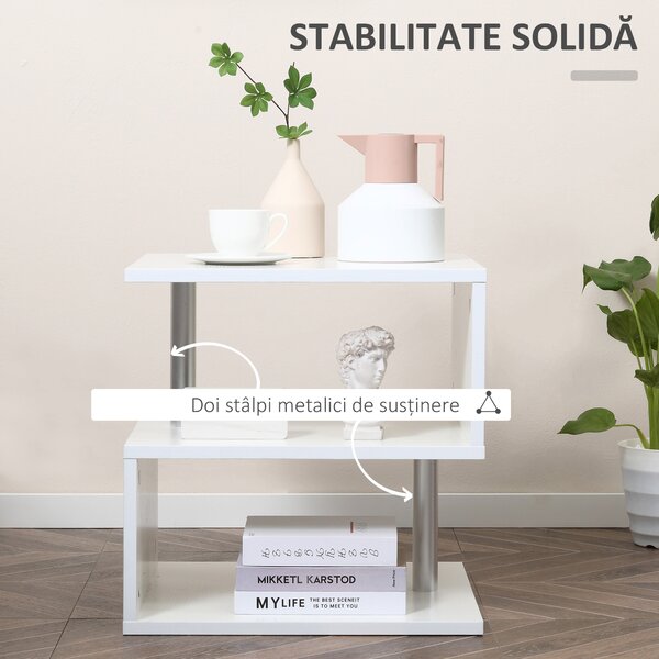Masuta living cu 2 etajere, din lemn si fier, sustine maxim 10kg, 50x50x50cm alb HOMCOM | Aosom RO