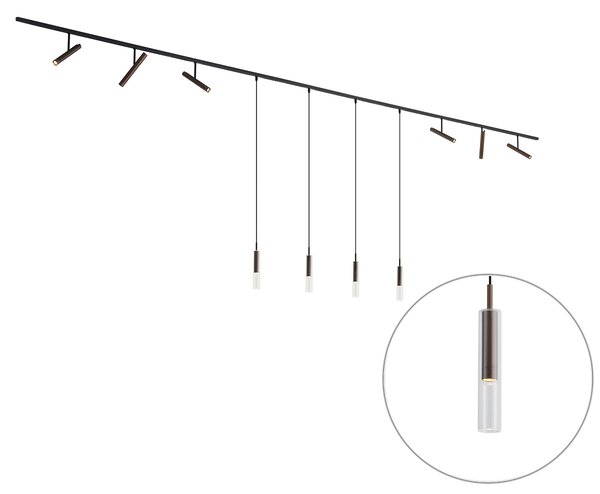 Sistem de iluminat pe șină modern negru cu 6 spoturi și 4 lumini suspendate bronz închis monofazat - Slimline Avery Loyce