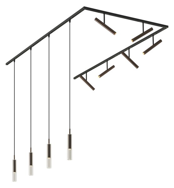 Sistem de iluminat pe șină modern negru cu 6 spoturi și 4 lumini suspendate bronz închis monofazat - Slimline Avery Loyce