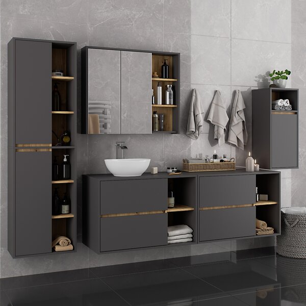 Dulap de baie Vambos W35 1P 1W (grafit + stejar artizanal). Promo -20%. 1152096