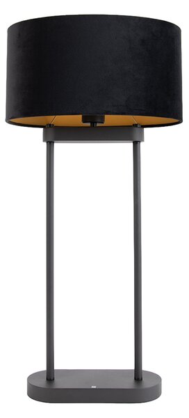 Lampă de masă neagră cu abajur oval negru 35cm - Thijmen