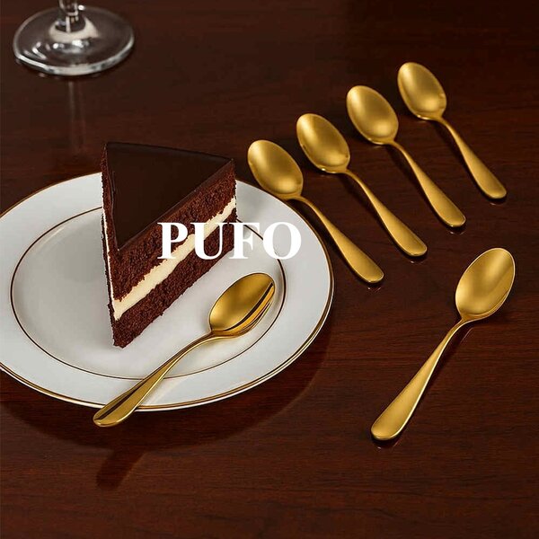 Set 6 lingurite Pufo Simple pentru cafea, ceai, desert, otel inoxidabil, auriu, 14 cm