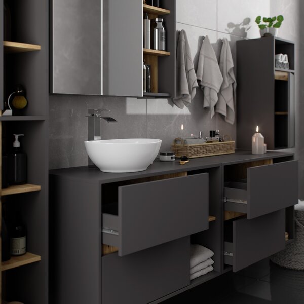 Dulap de baie Vambos W35 1P 1W (grafit + stejar artizanal). Promo -20%. 1152096