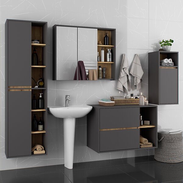 Dulap de baie Vambos W35 1P 1W (grafit + stejar artizanal). Promo -20%. 1152096