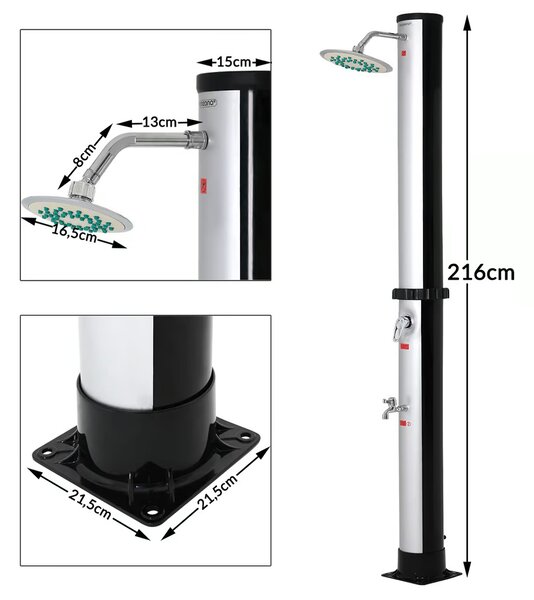 Duș solar KARIBIK, 35 l, argintiu/negru Jurhan