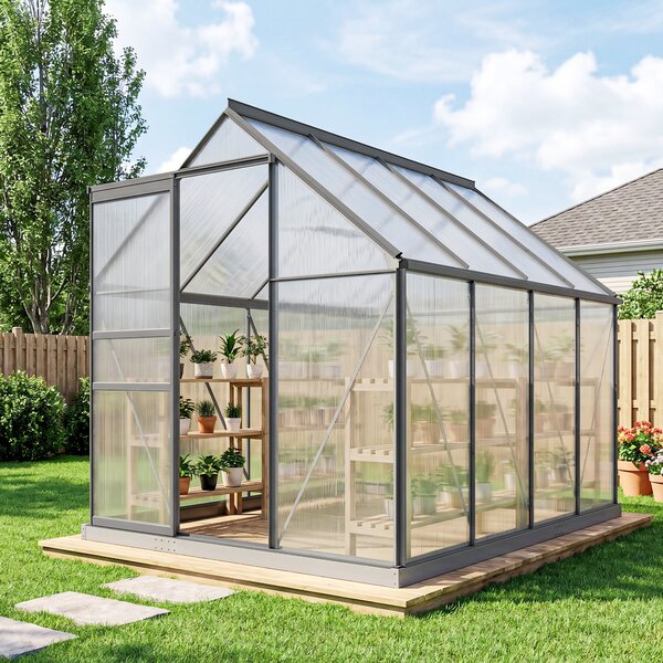Outsunny Sera Walk-In Aluminiu & Policarbonat – Ventilatie si Jgheab | Aosom Romania