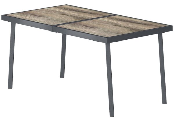 Outsunny Masă de Patio, Masă de Balcon, Masă de Dining pentru Exterior 145 x 85 cm pentru 6 Persoane cu Efect de Lemn, Cadrul din Oțel, Gri | Aosom Romania