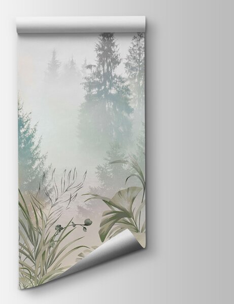 Fototapet O pădure cețoasă cu plante și copaci, Fototapet jungle, Fototapet populare, u98051 - Tapeko.ro