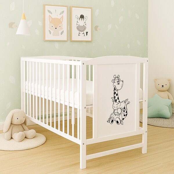 Patut din lemn masiv 120x60 cm Bria alb, include bariera, reglabil pe 3 nivele, certificat EN71