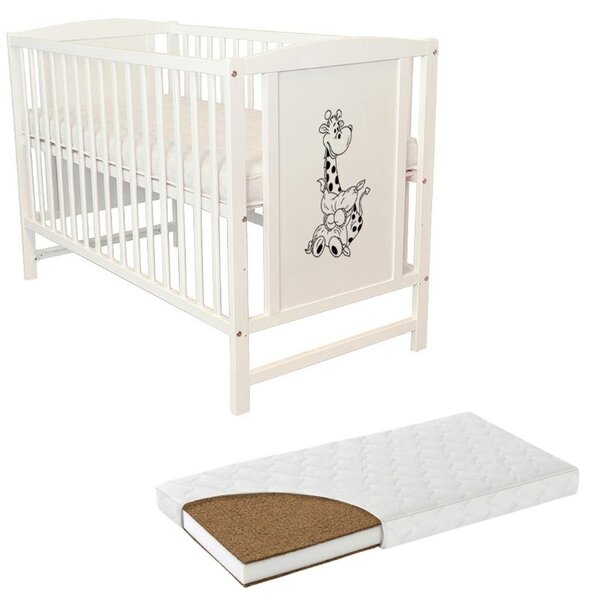 Patut din lemn masiv 120x60 cm Bria alb si saltea cocos LUX 120x60x12 cm, reglabil pe 3 nivele, certificat EN71