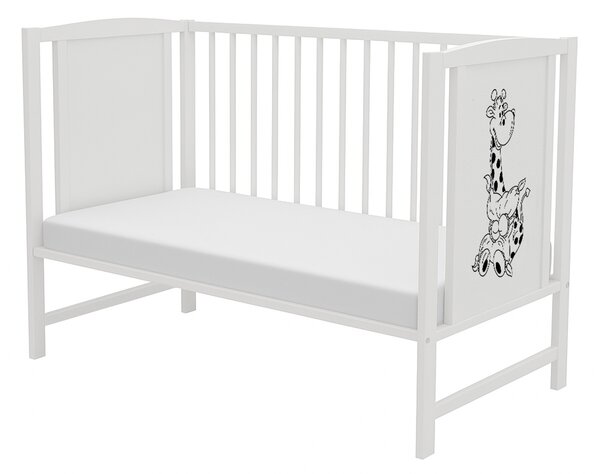 Patut din lemn masiv 120x60 cm Bria alb cu laterala culisanta si saltea cocos LUX 120x60x12 cm, reglabil pe 3 nivele, certificat EN71