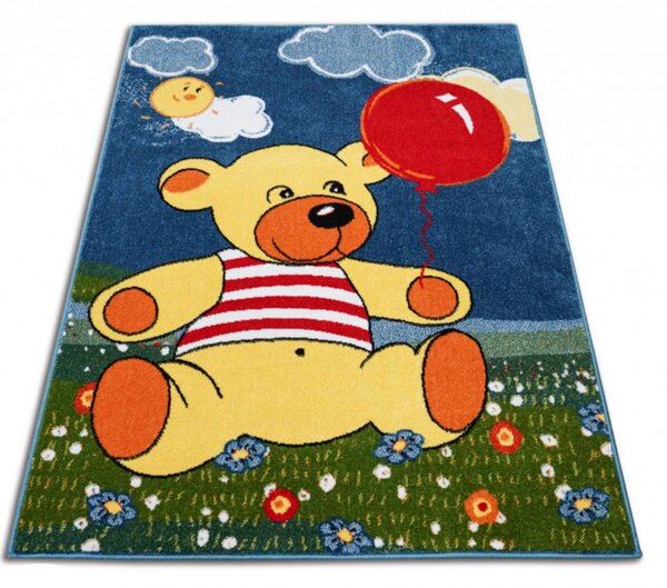 Covor Camera Copil, Model Kolibri 11145 140, Ursulet, Albastru Multicolor, Dreptunghi, 200x300