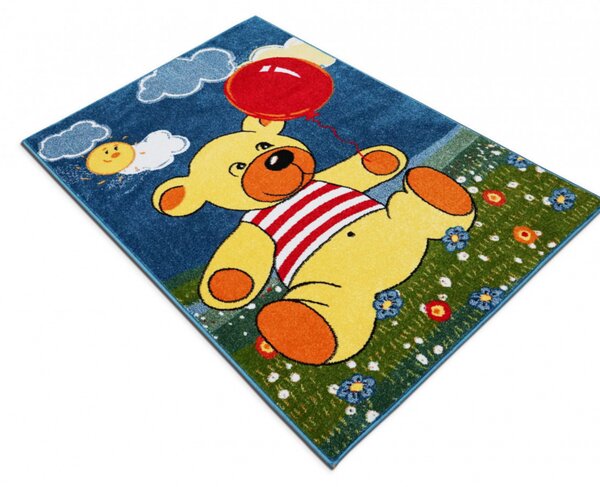 Covor Camera Copil, Model Kolibri 11145 140, Ursulet, Albastru Multicolor, Dreptunghi, 200x300
