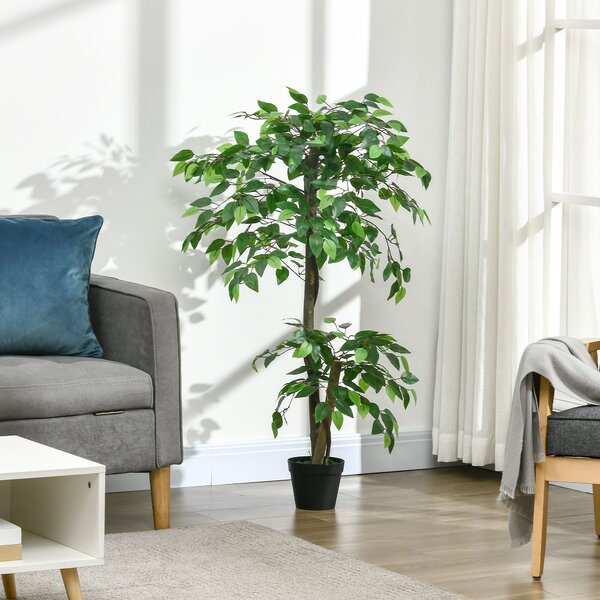Outsunny Plantă Artificială Arbore de Ceai cu 546 de Frunze Realistice și Ghiveci de Ciment 120 cm Verde | Aosom Romania