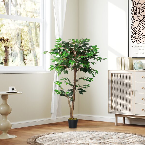 Outsunny Plantă Artificială Arbore de Ceai cu 546 de Frunze Realistice și Ghiveci de Ciment 120 cm Verde | Aosom Romania