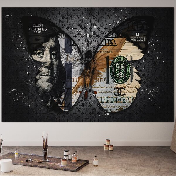Tablou Canvas Premium LuxCanva® B1066, Fancy Butterfly , Decorativ, Fluture, Living, Fendi, Hermes, Dolar, Birou, Culori Vibrante