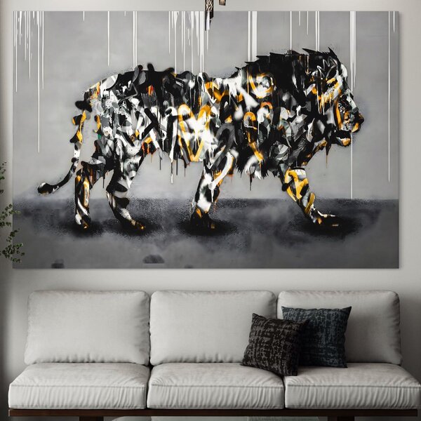 Tablou Canvas Premium LuxCanva® B1063, Graffiti Lion , Decorativ, Living, Leu, Dormitor, Putere, Savana, Colorat