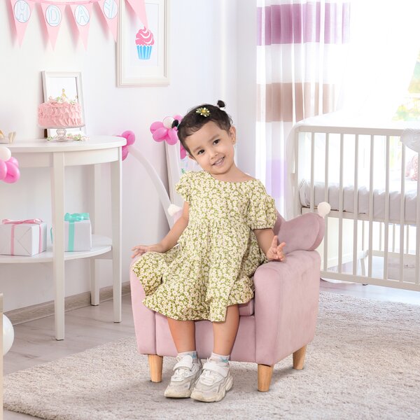 HOMCOM Fotoliu pentru Copii din Material Textil cu Efect de Catifea Roz, cu Spătar în Formă de Coroană, 50.2x41.9x57.8 cm | Aosom Romania