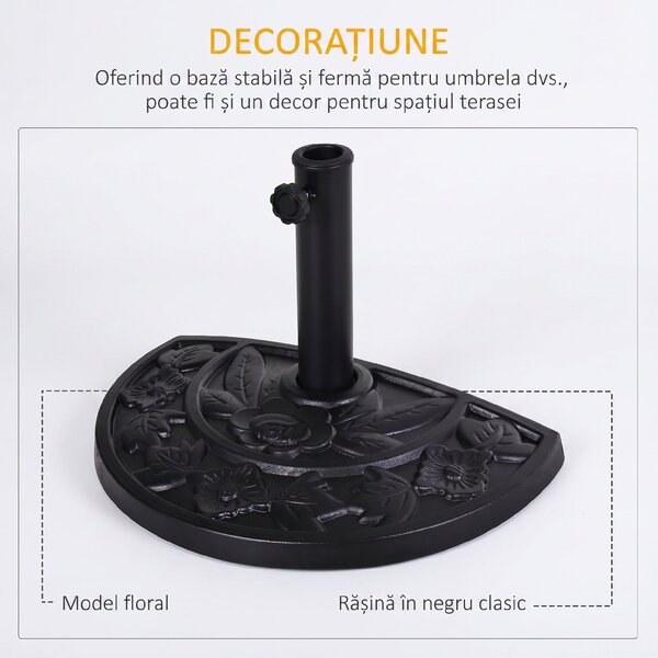 Outsunny Bază pentru Umbrelă Semicirculară de Ø38 mm si Ø48 mm cu Manivelă, 50x31x32 cm, Negru | Aosom Romania