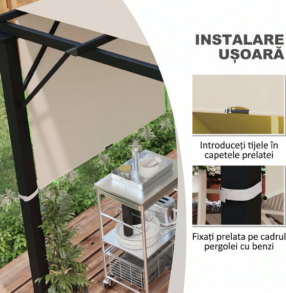 Outsunny Copertină Pergolă Rezervă UV 3x3(m) 4.9x1.2m Ușor de Instalat Kaki | Aosom Romania