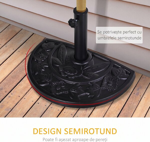 Outsunny Bază pentru Umbrelă Semicirculară de Ø38 mm si Ø48 mm cu Manivelă, 50x31x32 cm, Negru | Aosom Romania