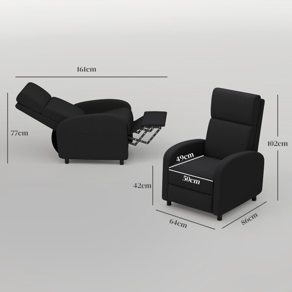 HOMCOM Fotoliu Relax Rabatabil Manual 160° cu Suport pentru Picioare, Fotoliu Ergonomic Tapițat cu Aspect de In pentru Dormitor, Birou, Living și Sufragerie, Negru | Aosom Romania