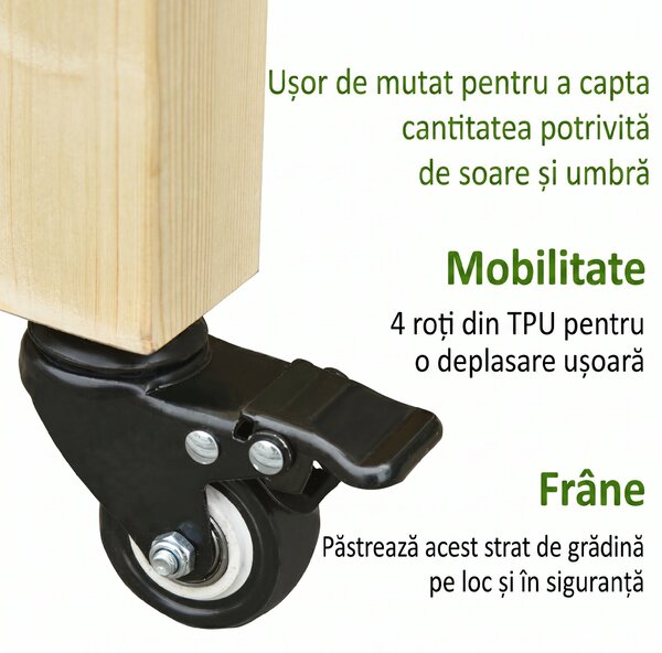 Outsunny Pat Grădină Legume Înălțat Lemn cu Roți, Jardiniera Înălțată cu Raft Inferior, 118x55x83cm, Natural | Aosom Romania
