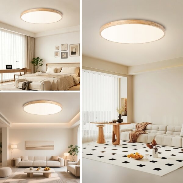 Brilagi - Lampă LED dimabilă WOODLINE, 128W, 230V, 3000-6000K, stejar, diametru 100 cm + telecomandă