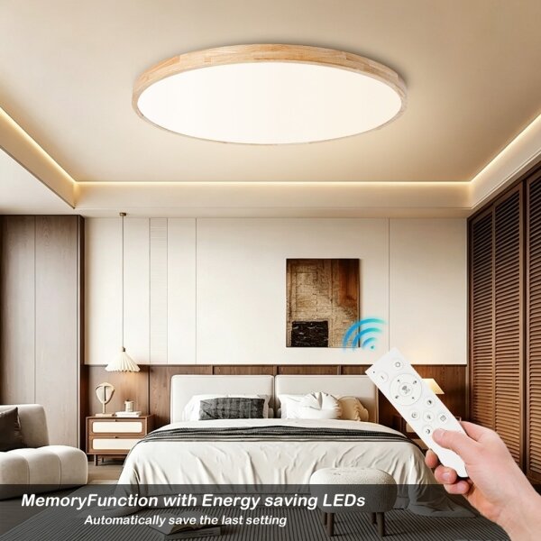Brilagi - Lampă LED dimabilă WOODLINE, 128W, 230V, 3000-6000K, stejar, diametru 100 cm + telecomandă