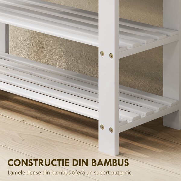 HOMCOM Pantofar tip Băncuță pentru Hol cu 3 Niveluri, 70x28x45 cm, Lemn natural | Aosom Romania