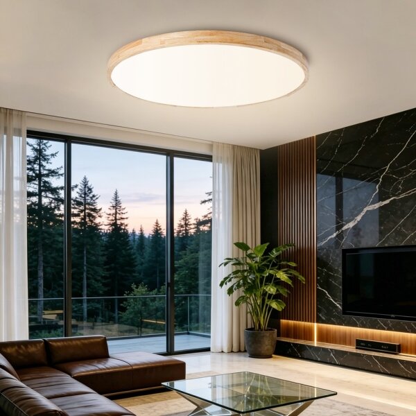 Brilagi - Lampă LED dimabilă WOODLINE, 128W, 230V, 3000-6000K, stejar, diametru 100 cm + telecomandă
