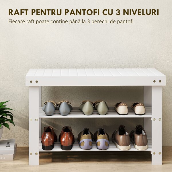 HOMCOM Pantofar tip Băncuță pentru Hol cu 3 Niveluri, 70x28x45 cm, Lemn natural | Aosom Romania