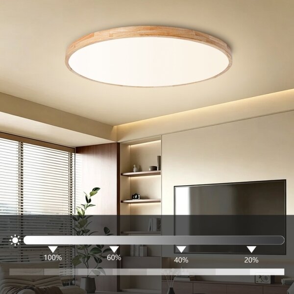 Brilagi - Lampă LED dimabilă WOODLINE, 128W, 230V, 3000-6000K, stejar, diametru 100 cm + telecomandă