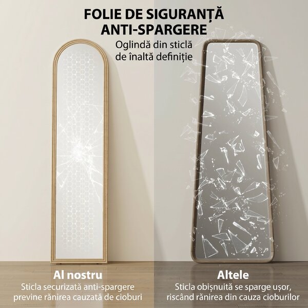 Oglindă HOMCOM de Podea și de Perete cu Suport, efect de Piatră, 40x160cm, Bej. | Aosom Romania