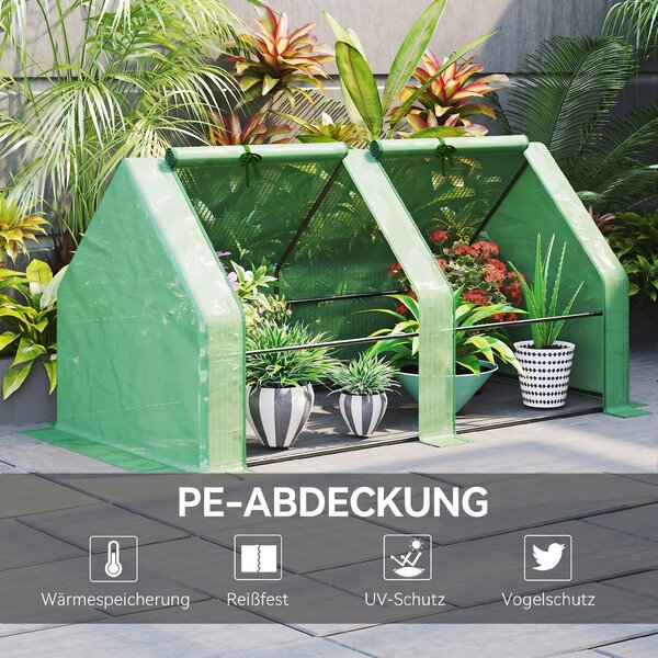 Outsunny Mini Seră Portabilă cu Uși Mari cu Fermoar și Acoperiș din PE pentru Protecție Împotriva Apei/UV, 180x90x90 cm, Verde | Aosom Romania