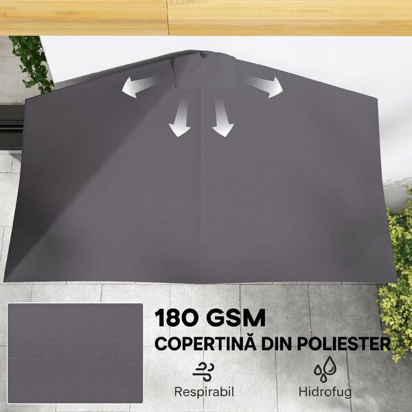 Outsunny Copertină de Perete Semicirculară Gri, cu Manivelă, Design Spațiu-Eficient pentru Terasă și Grădină, Φ270x245cm | Aosom Romania