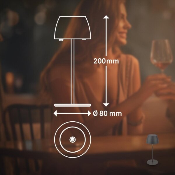 Briloner - Lampă de masă LED MINI, dimabilă, reîncărcabilă, cu control tactil, pentru exterior, LED/2,5W/5V IP44 1800 mAh antracit